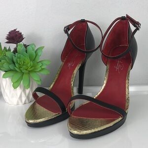 NWOB Shoes of Prey Stiletto Platform Heel Open Toe Ankle Strap Leather Black 10